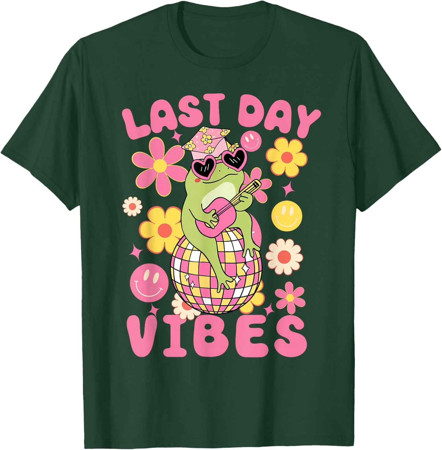 Last Day Of School Vibes-Groovy Frog and Flowers Girls Kids T-Shirt - T-Shirt | Forest
