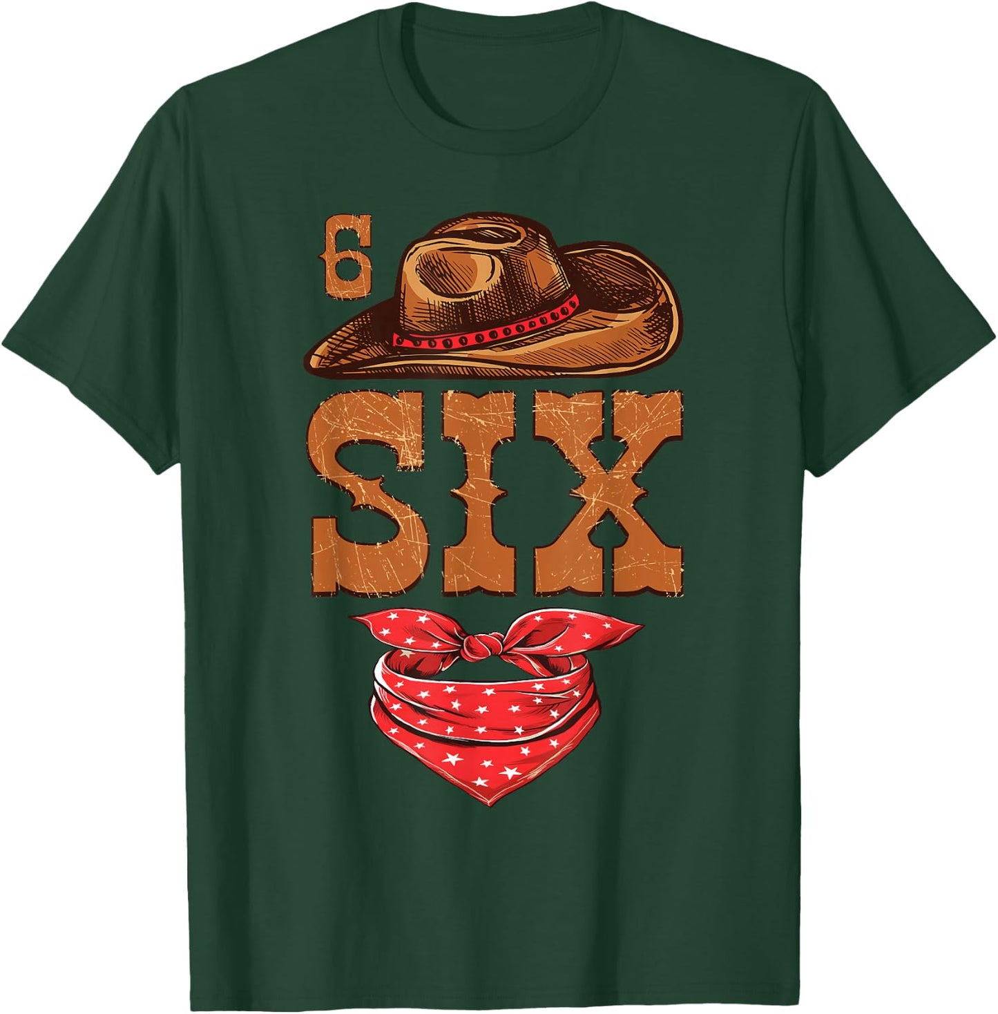 6 Years Old Boys Girls Western 6th Birthday Cowboy Cowgirl T-Shirt - T-Shirt | Forest