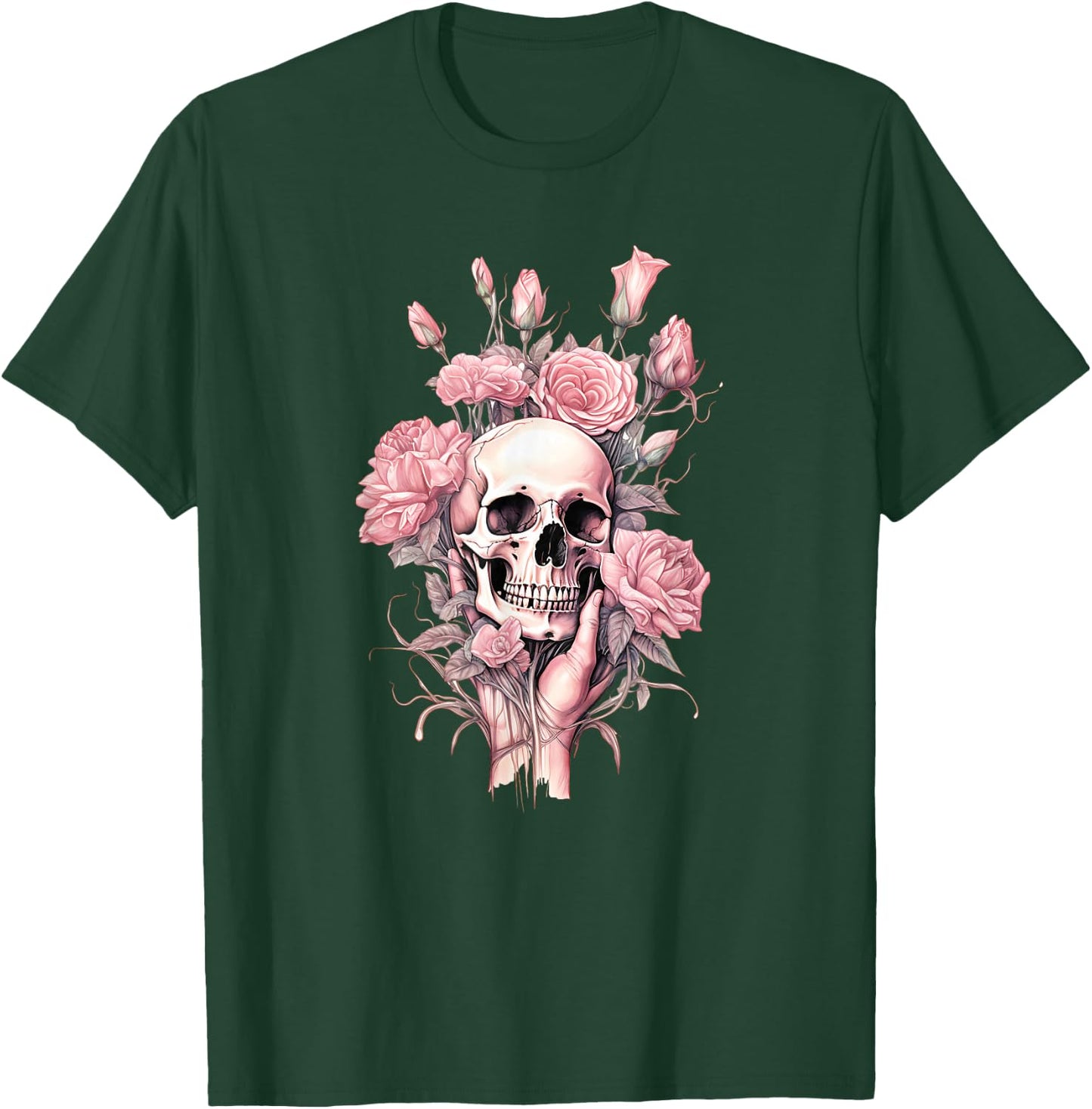 Rose Skull Skeleton Design for Girls & Women in Pink , black T-Shirt - T-Shirt | Forest