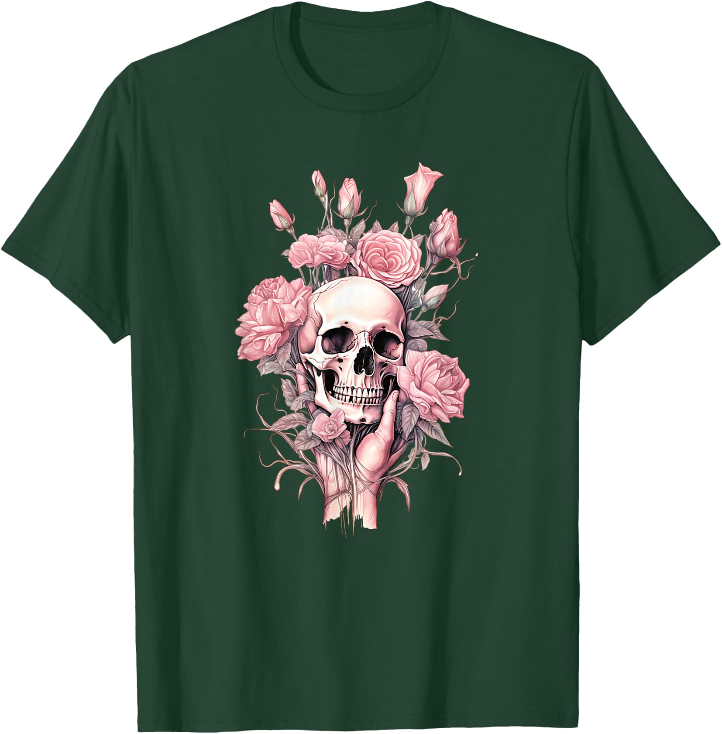 Rose Skull Skeleton Design for Girls & Women in Pink , black T-Shirt - T-Shirt | Forest