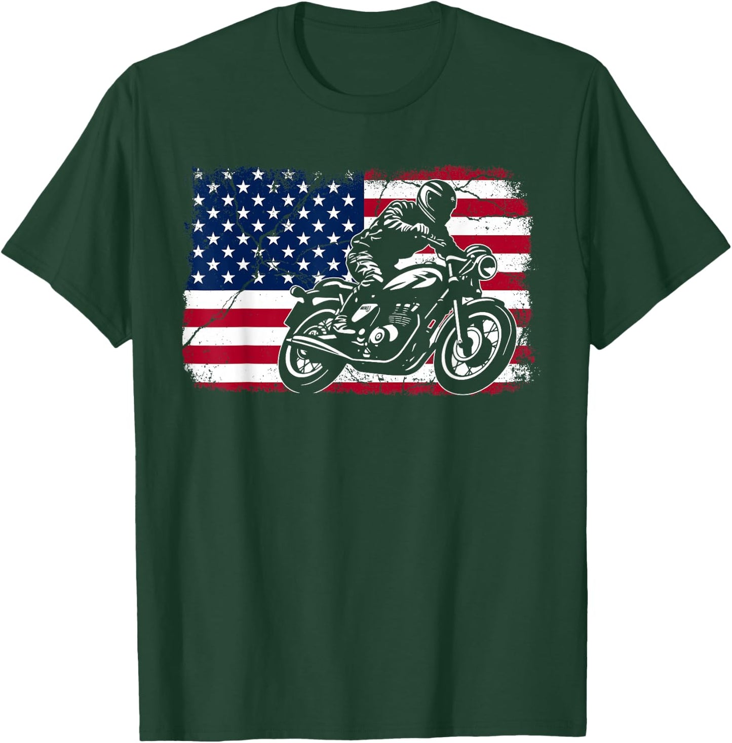American Flag Biker Motorcycle USA Flag 4th of July Boys Men T-Shirt - T-Shirt | Forest