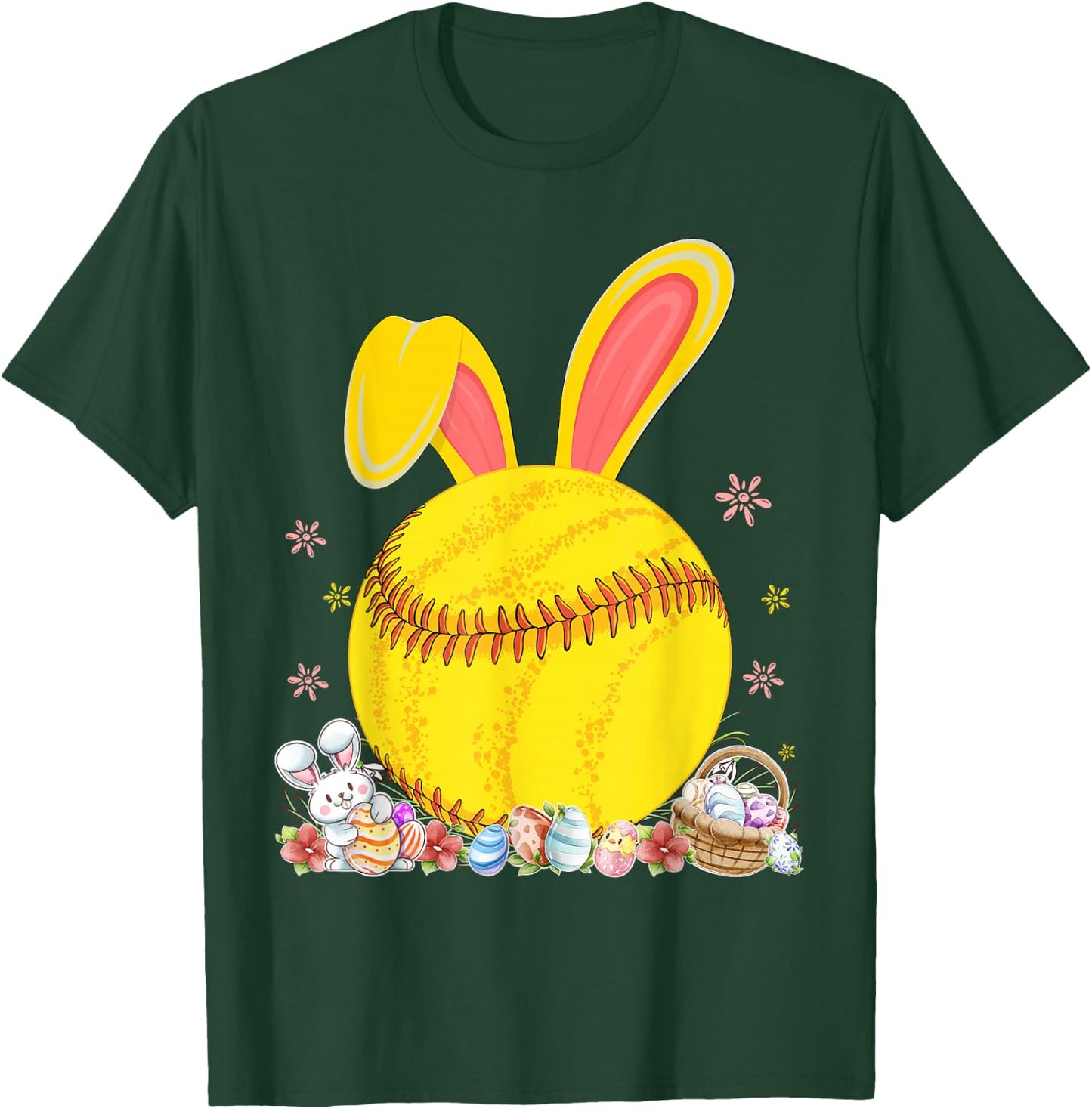 Bunny Softball Easter Eggs Softball Player Easter Day T-Shirt - T-Shirt | Forest