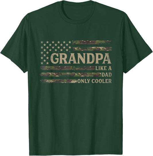 Grandpa Like A Dad Only Cooler Father's Day Camo USA Flag T-Shirt - T-Shirt | Forest