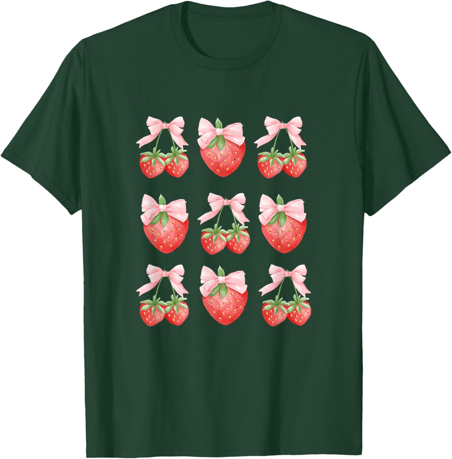 Cute Pink Bow Coquette Strawberry Clean Girl Aesthetic T-Shirt - T-Shirt | Forest