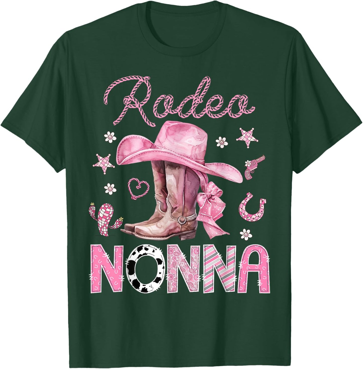 Rodeo Nonna Pink Boots Coquette CowGirl 1St Birthday T-Shirt - T-Shirt | Forest