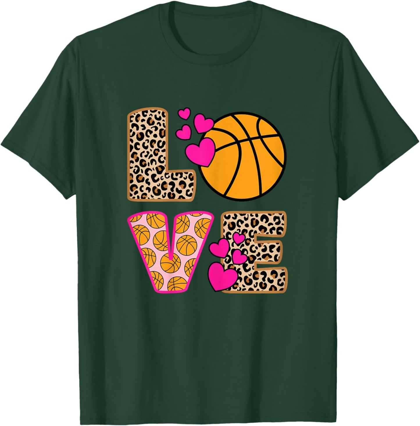 Cute Leopard Print Basketball Hoop Girls , black, s T-Shirt - T-Shirt | Forest
