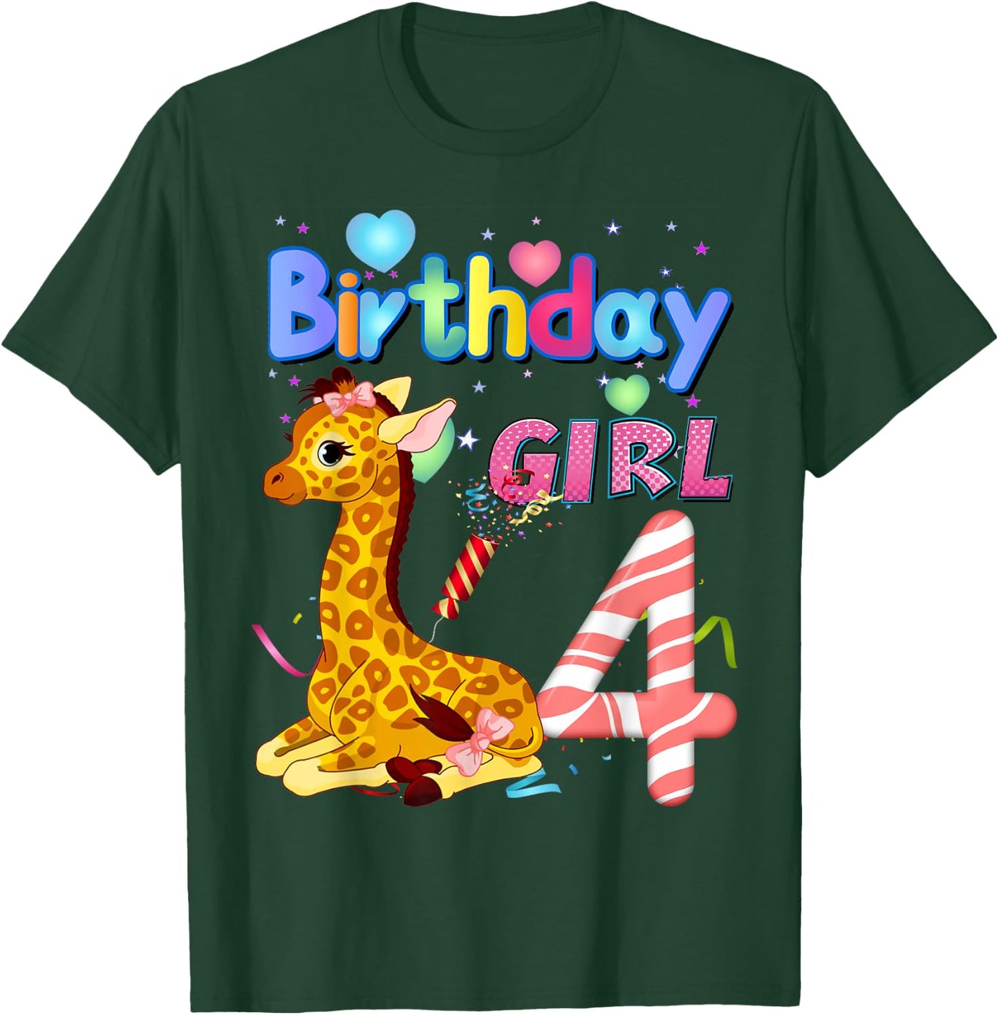 Giraffe Birthday For Girl 4th Giraffe Birthday 4 Year Old) T-Shirt - T-Shirt | Forest