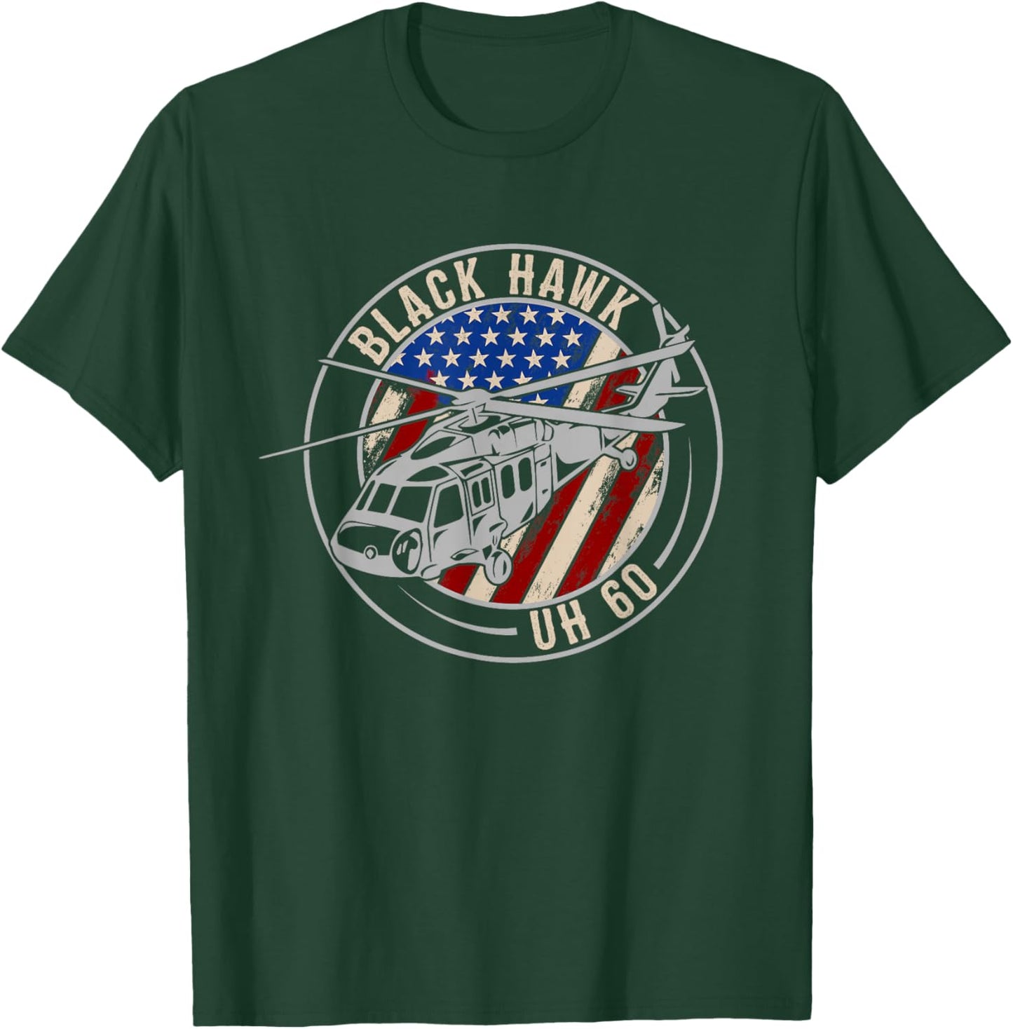 Patriotic USA Flag Military Helicopter UH-60 Black Hawk T-Shirt - T-Shirt | Forest