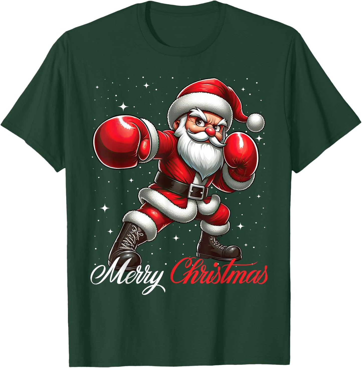 Santa Claus Boxing Boxer Martial Arts Merry Christmas Snow T-Shirt - T-Shirt | Forest