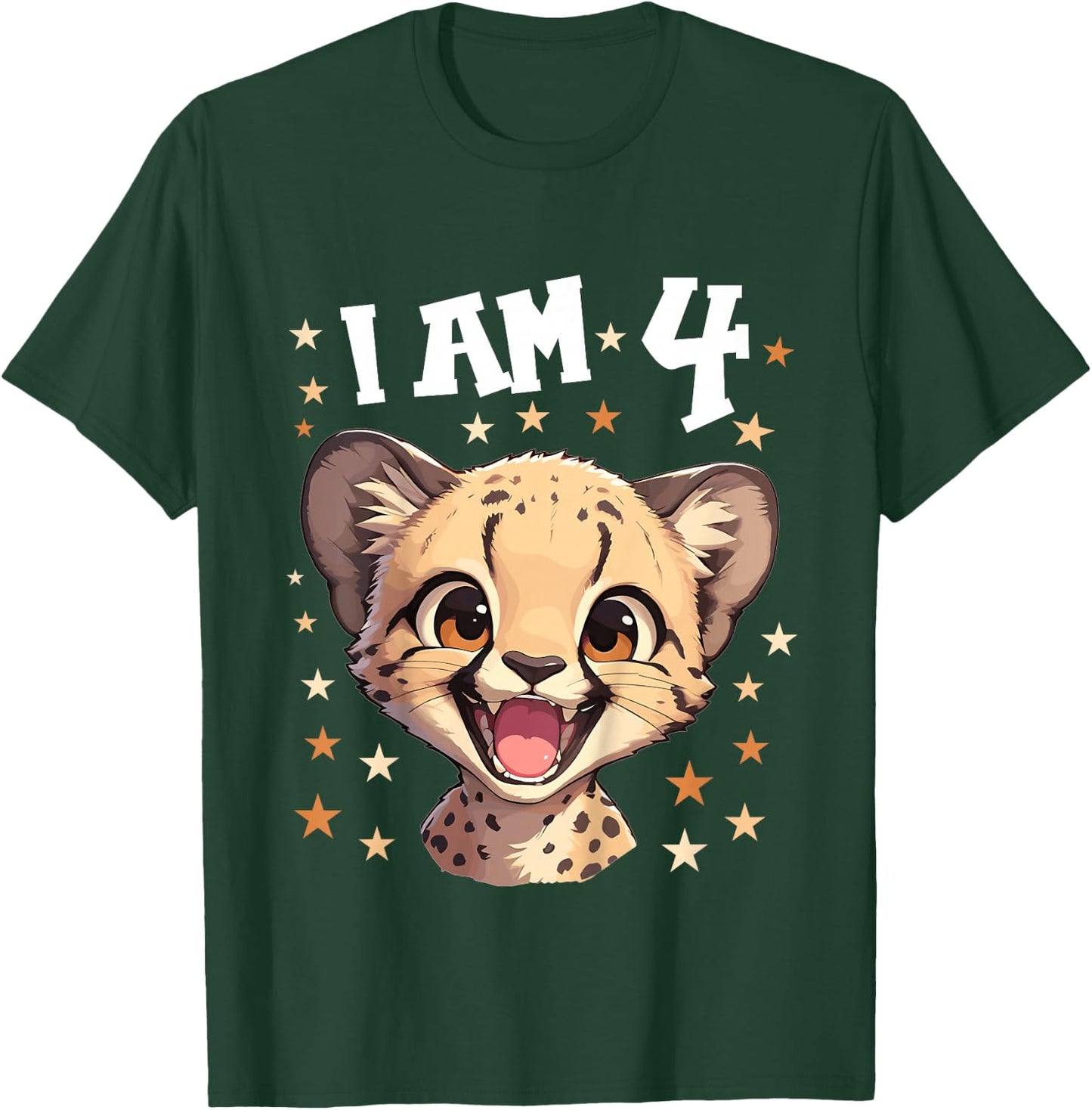 Kids 4 Years old 4 birthday Cheetahs Boy Girl Cheetah T-Shirt - T-Shirt | Forest