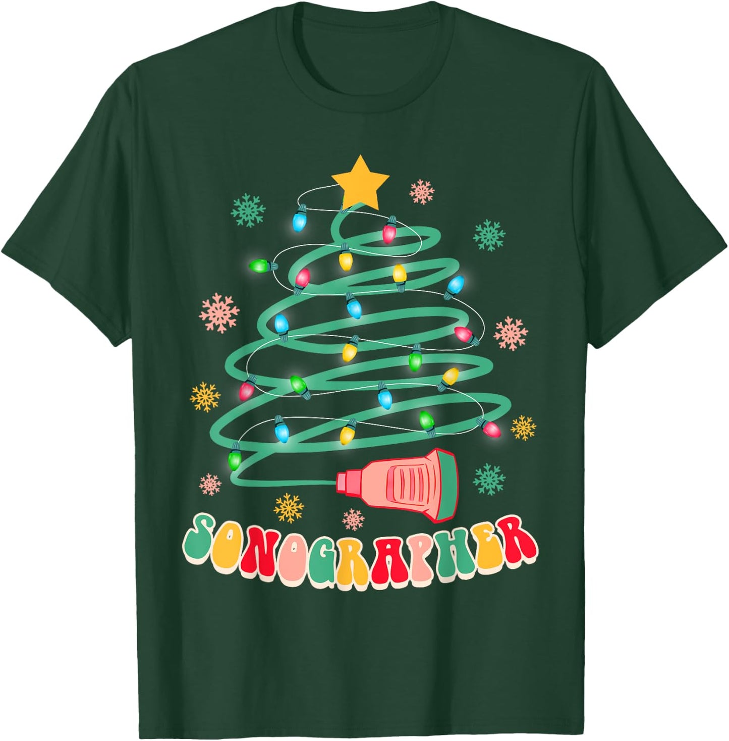 Xmas Vibes Sonographer Ultrasound Tech -Adults , Black, Small, Short Sleeve, Christmas-themed T-Shirt - T-Shirt | Forest