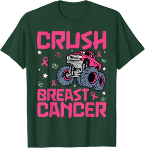 Crush Breast Cancer Awareness Monster Truck kids Boys Girls T-Shirt - T-Shirt | Forest