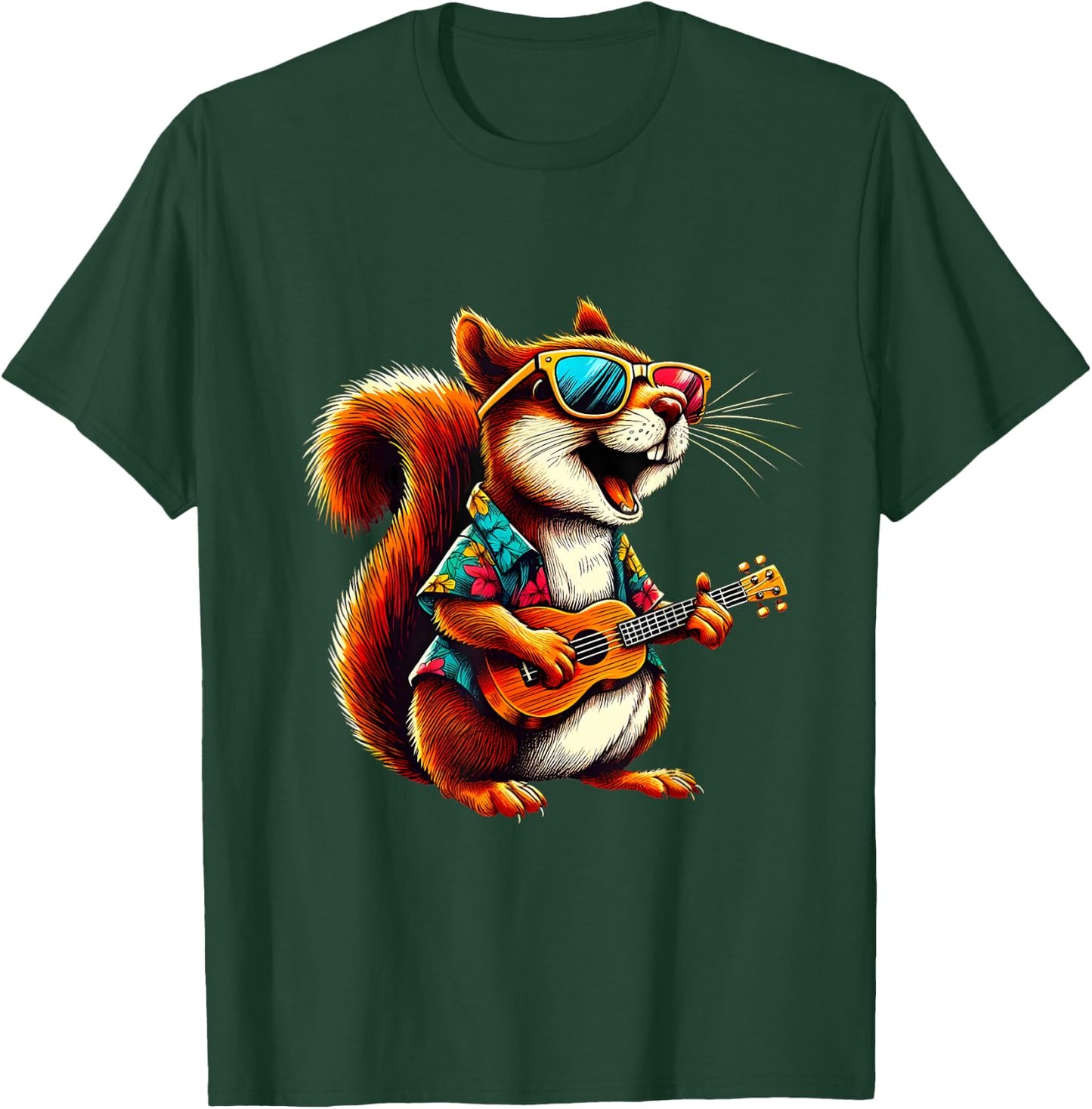 Squirrel Wearing a Hawaiian Shirt, Playing a Ukulele T-Shirt - T-Shirt | Forest