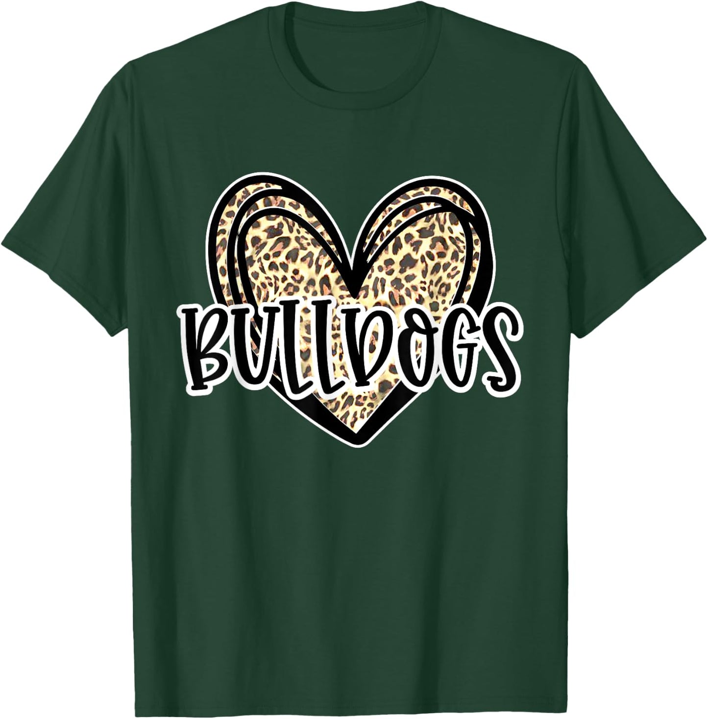 Bulldogs Mascot Leopard Cheetah Heart Fall Football Sport T-Shirt - T-Shirt | Forest