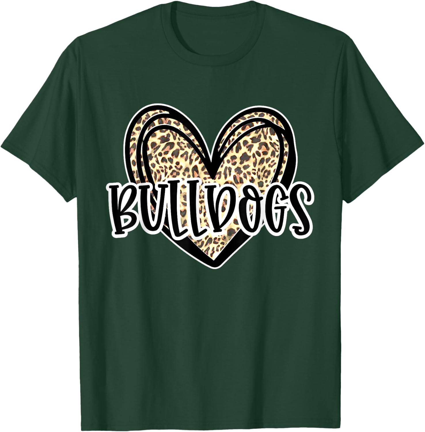 Bulldogs Mascot Leopard Cheetah Heart Fall Football Sport T-Shirt - T-Shirt | Forest