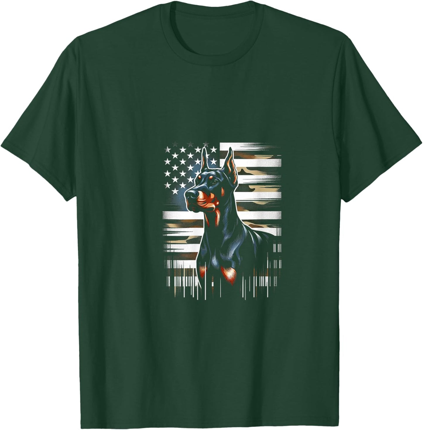 Doberman American Flag USA Flag T-Shirt - T-Shirt | Forest