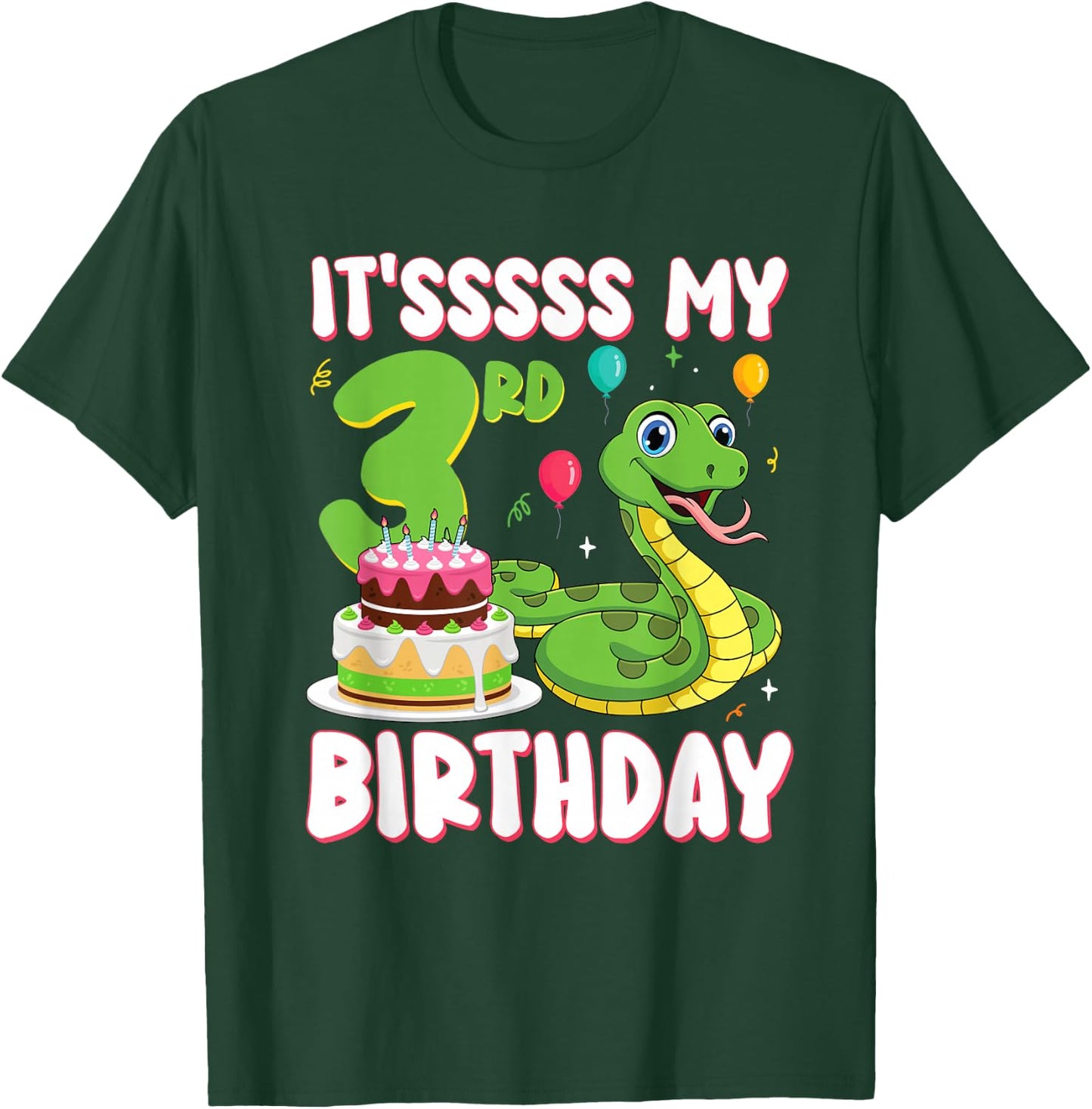 3 Year Old Snake 3rd Birthday Python Party Kids T-Shirt - T-Shirt | Forest