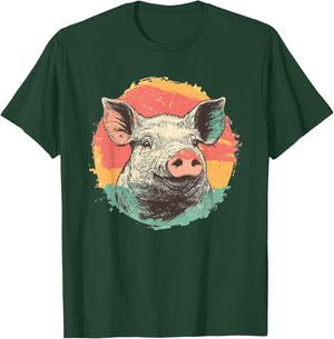Vintage Pig Sunset Retro Farm Style Animal T-Shirt - T-Shirt | Forest