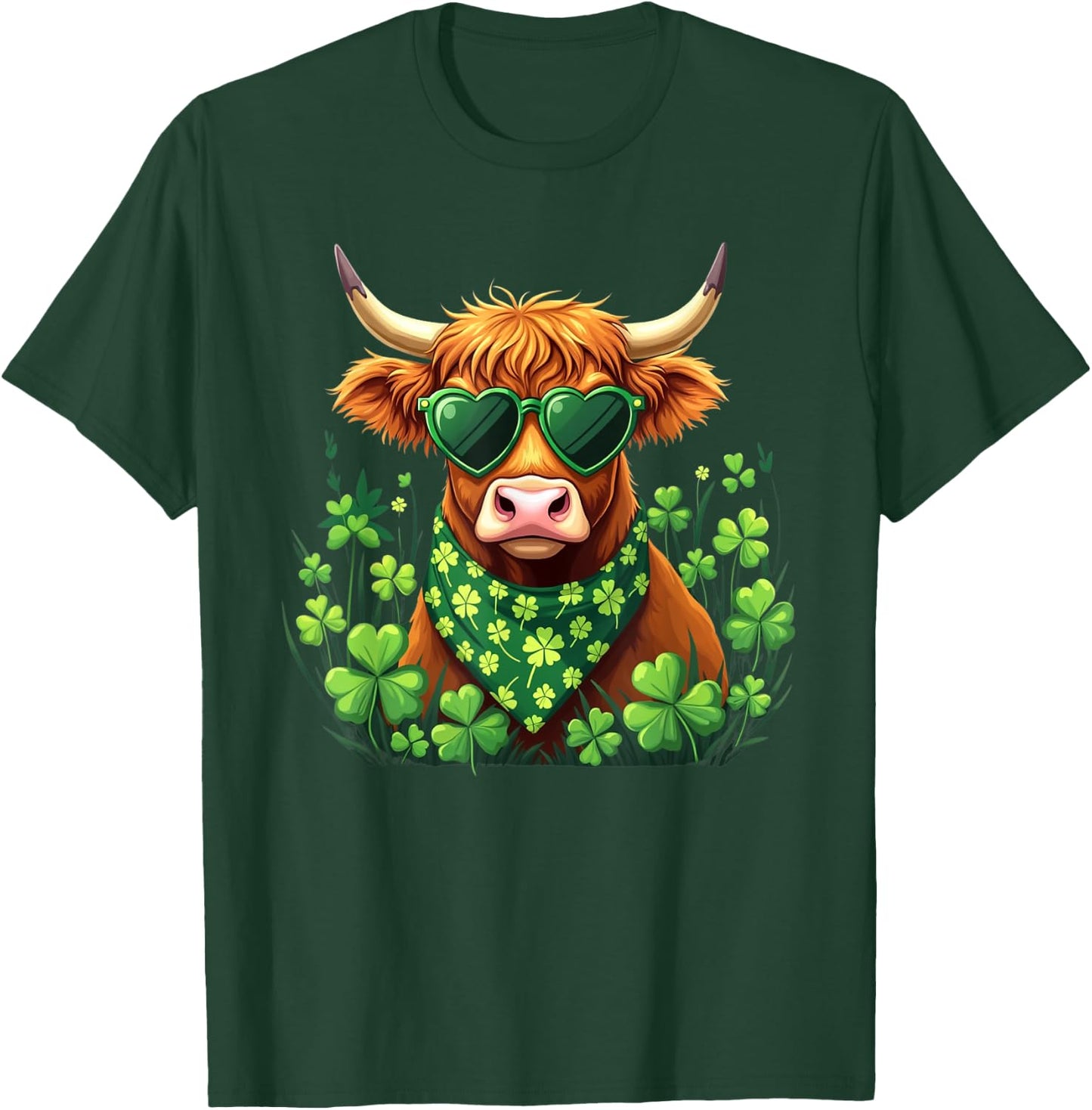Cute Highland Cow St Patrick's Day Shamrock Cow Lover Women T-Shirt - T-Shirt | Forest