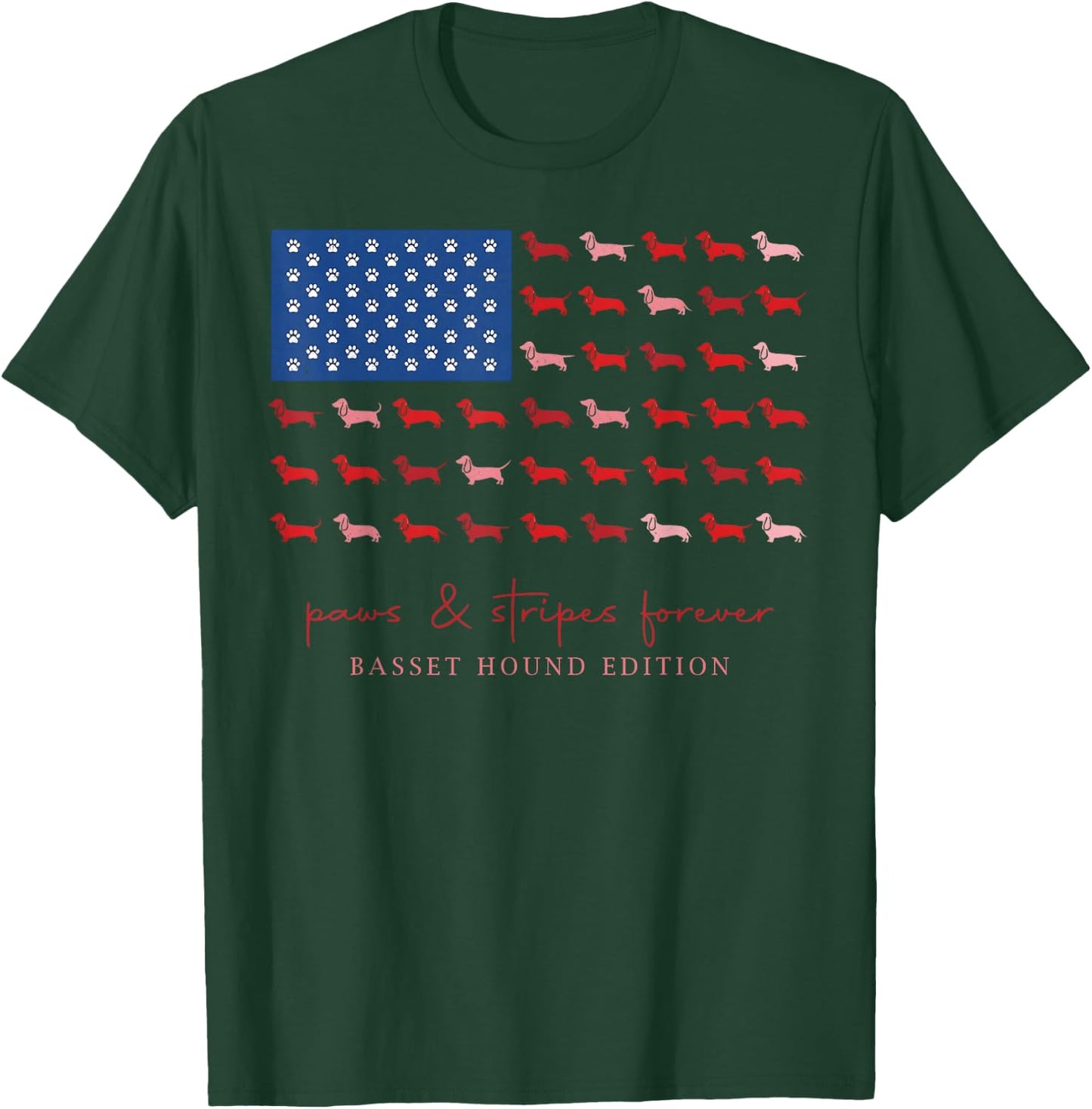Paws and Stripes Forever Basset Hound USA Flag 4th of July T-Shirt - T-Shirt | Forest