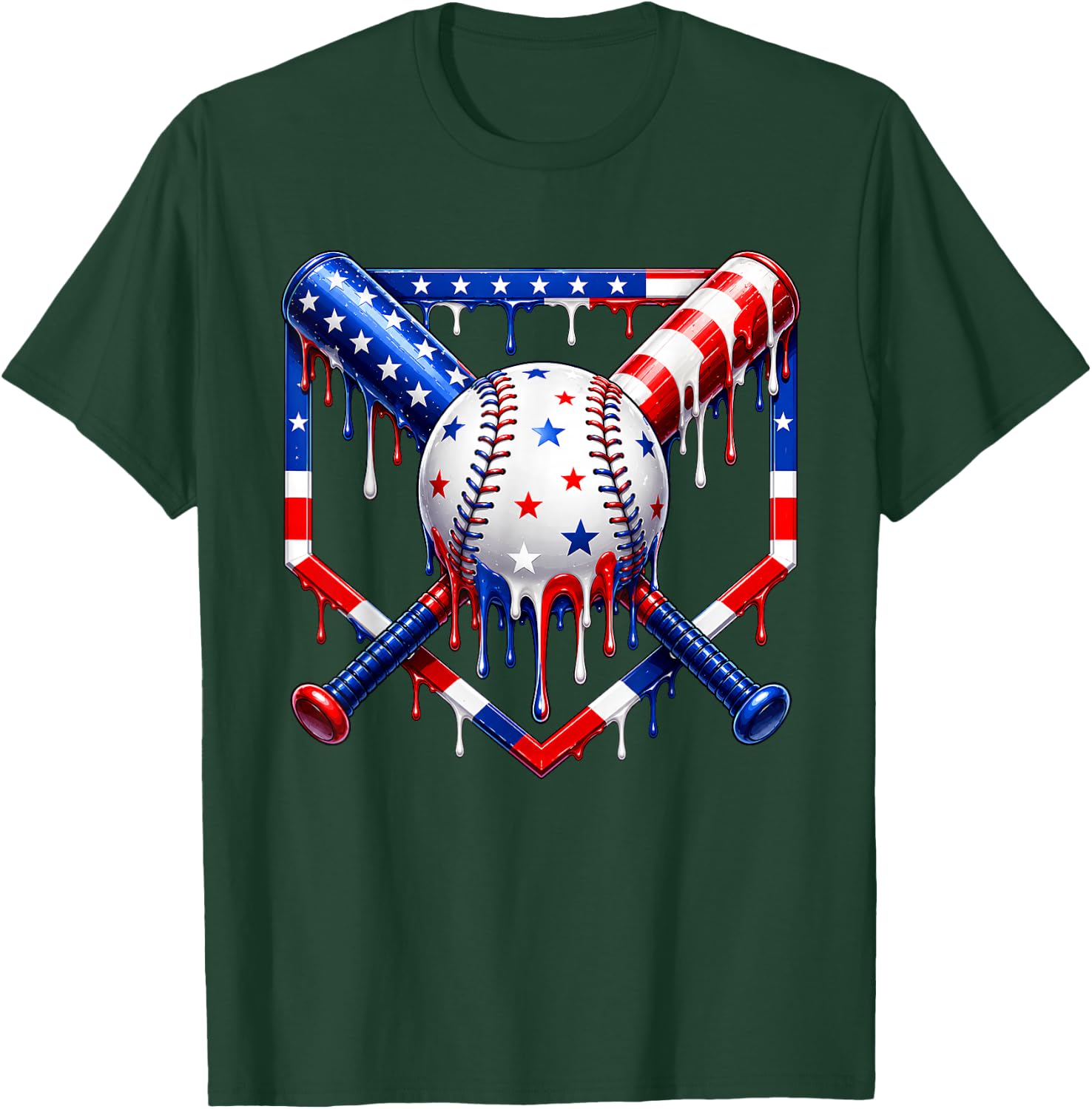 Baseball Drip Ice Cream USA Flag 4th of July Boys Youth Kids T-Shirt - T-Shirt | Forest