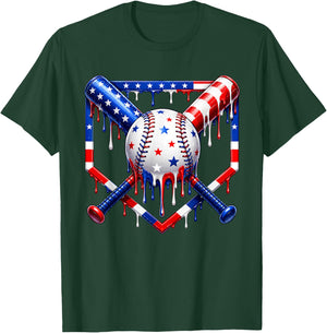Baseball Drip Ice Cream USA Flag 4th of July Boys Youth Kids T-Shirt - T-Shirt | Forest