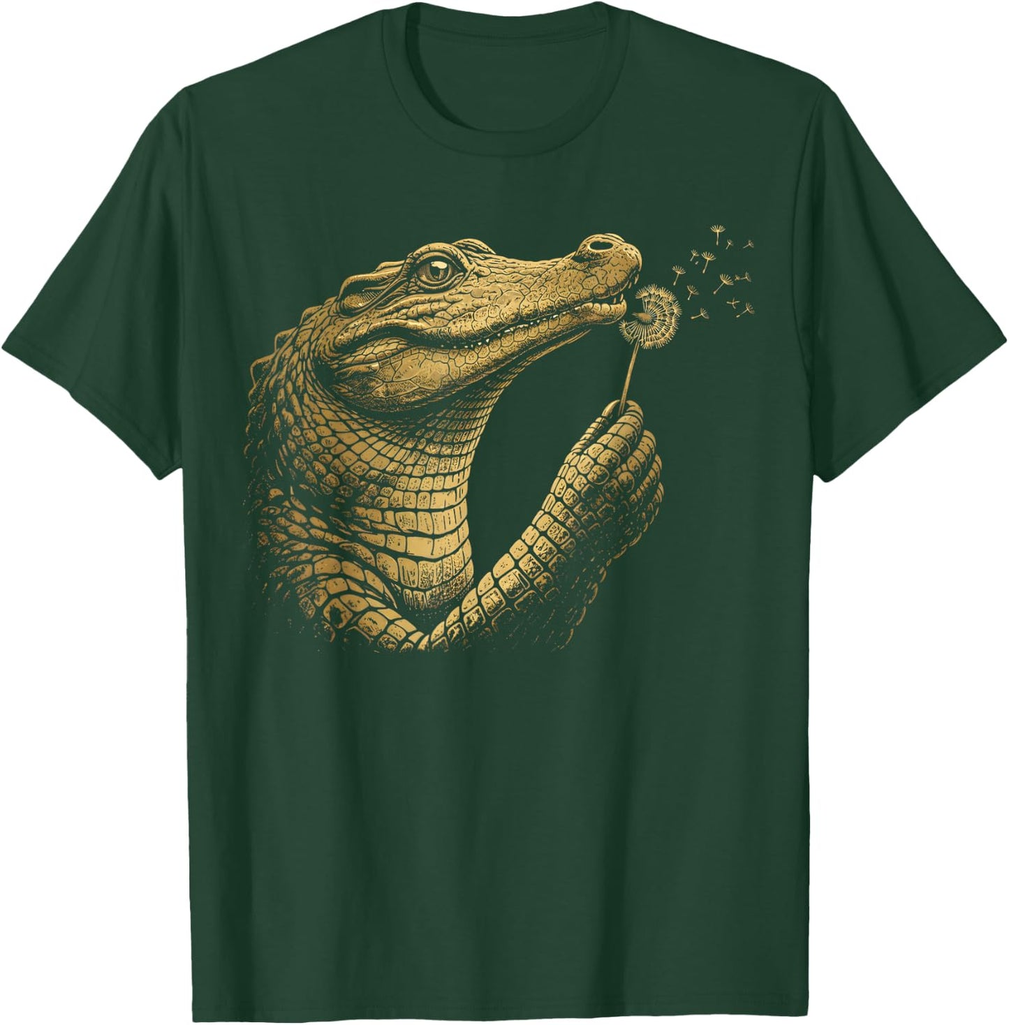 Funny Crocodile Blowing Wishes Alligator Blowing Dandelion T-Shirt - T-Shirt | Forest