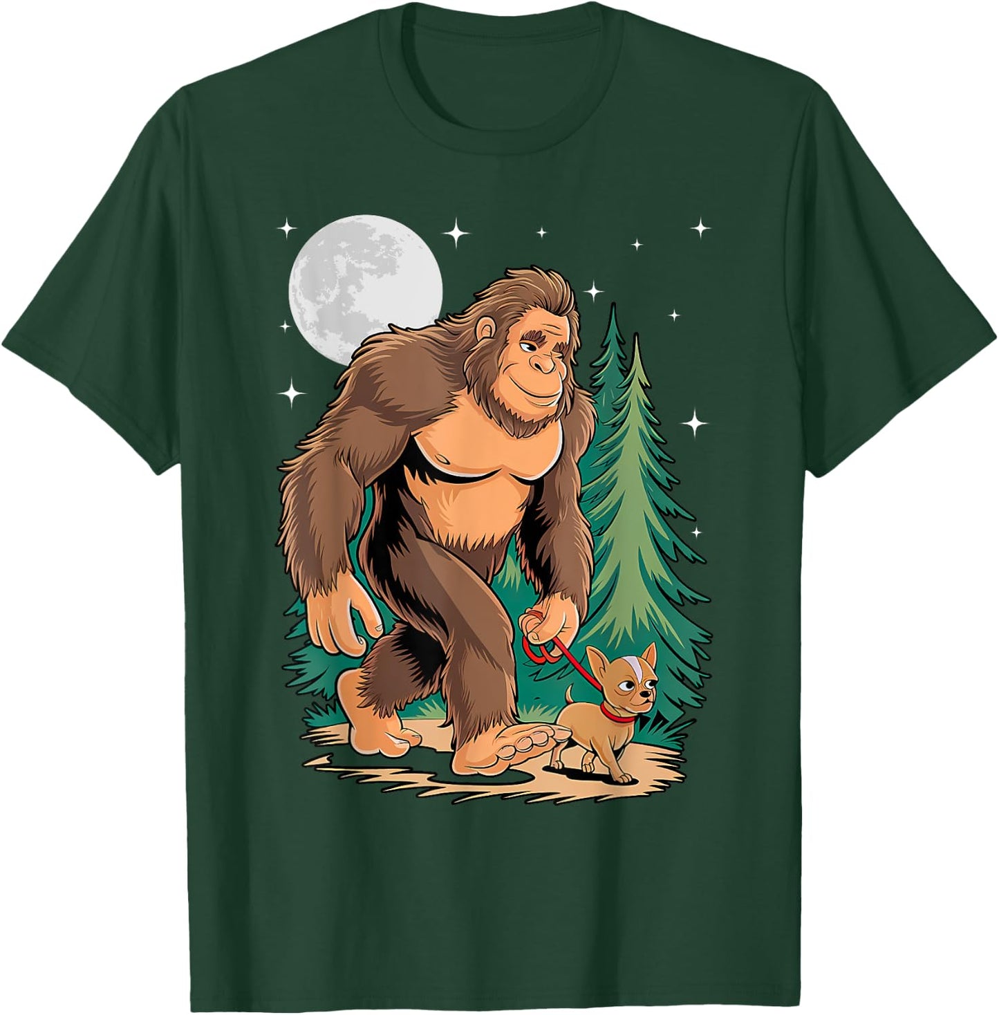 Funny Chihuahua Bigfoot Dog Walking Dog Mom Dad Kids T-Shirt - T-Shirt | Forest