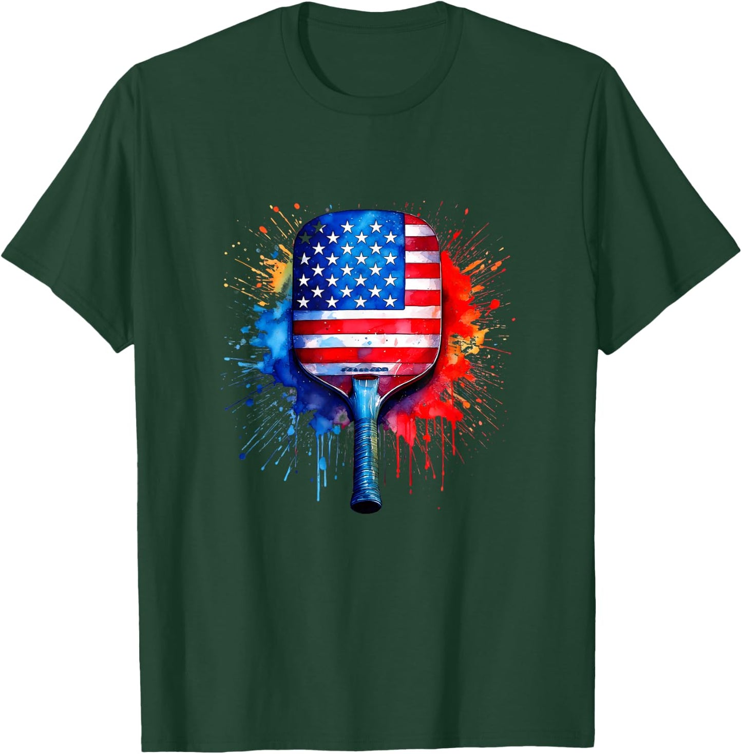 Pickleball Shirts USA Flag American 4th of July Sport T-Shirt - T-Shirt | Forest