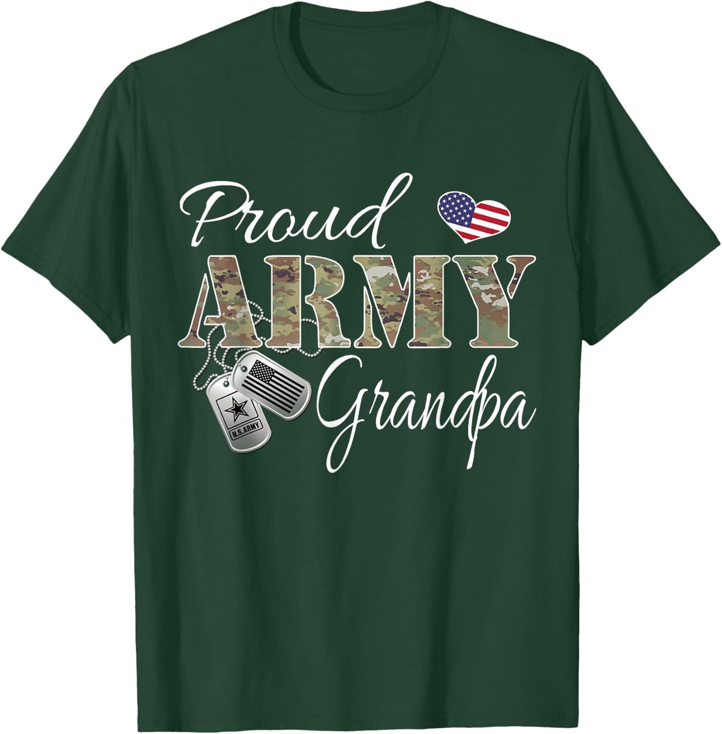 Proud Army Grandpa with Army Dog Tag US Flag Men Women T-Shirt - T-Shirt | Forest
