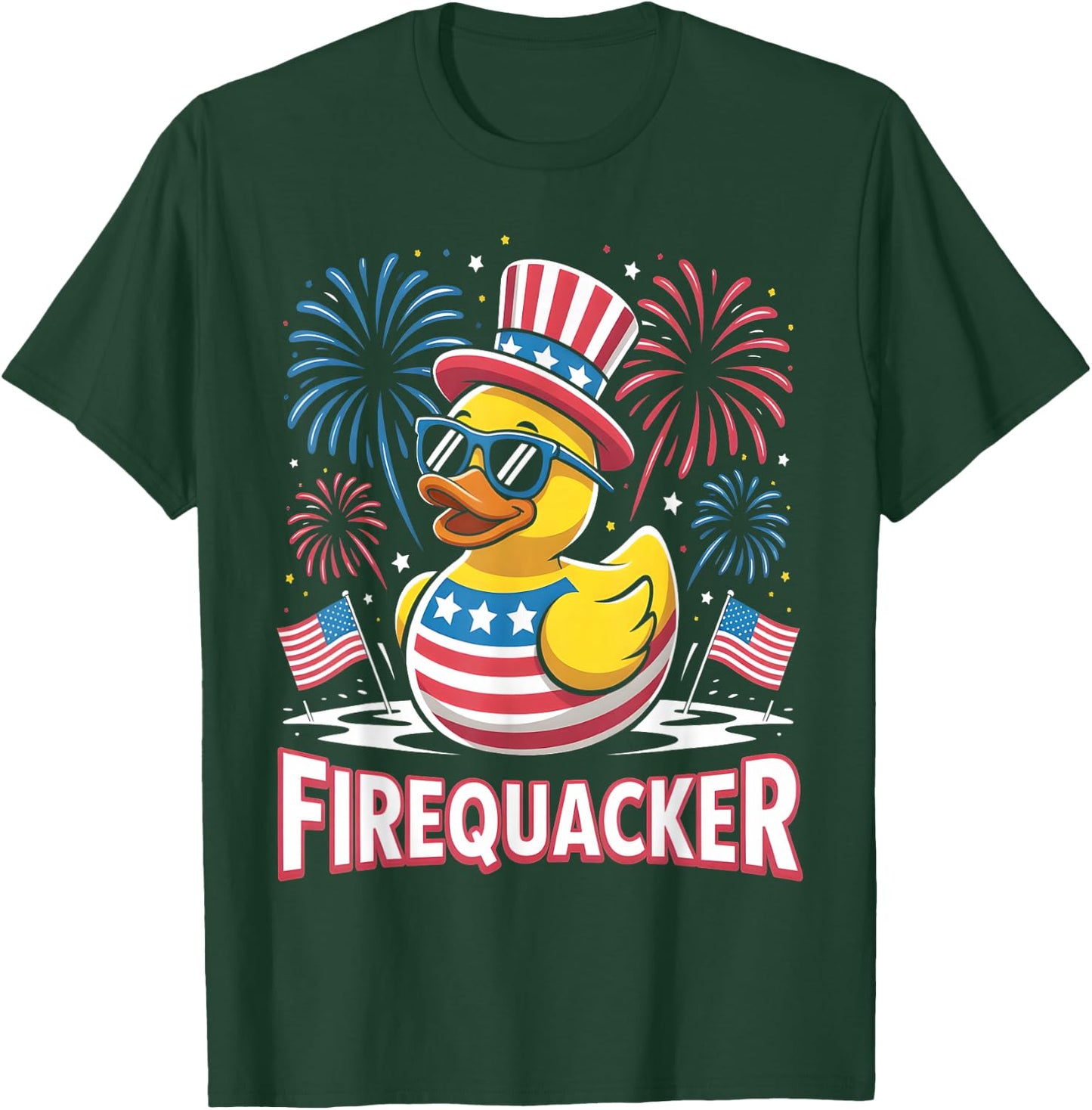 Firequacker Rubber Duck American Flag Fireworks 4th of July T-Shirt - T-Shirt | Forest