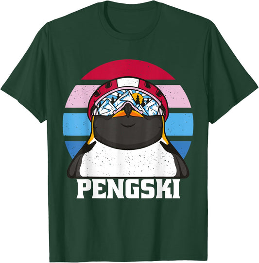 Ski Pengski Retro Vintage Funny Penguin with Ski Goggles T-Shirt - T-Shirt | Forest