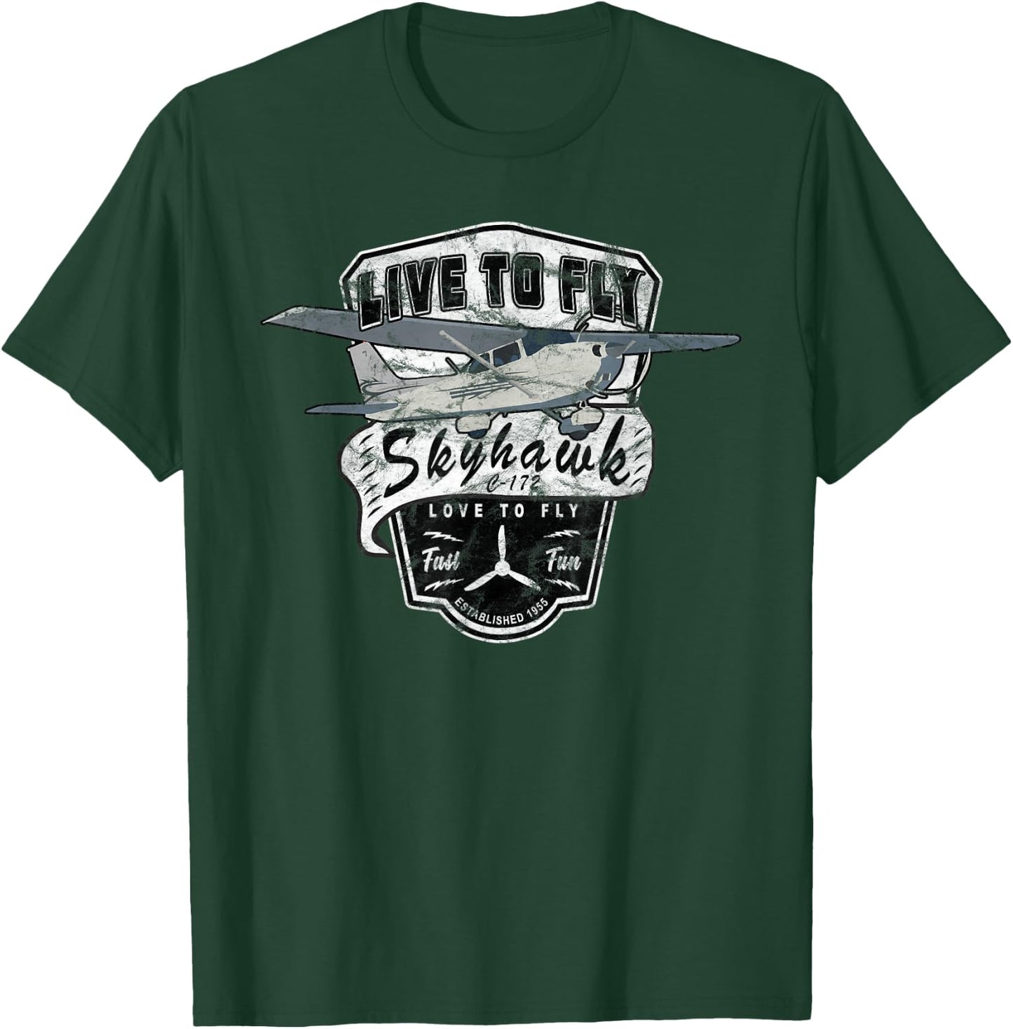 Live to Fly 172 Skyhawk Airplane Pilot Design T-Shirt - T-Shirt | Forest