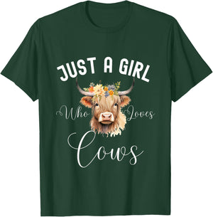 Just a Girl Who Loves Cows Funny Cute Cow for Girls Women T-Shirt - T-Shirt | Forest