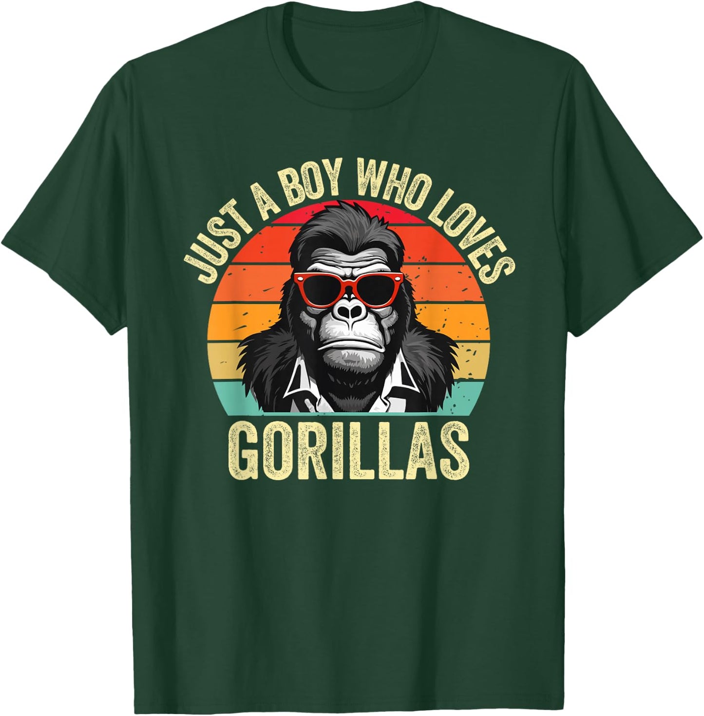 Just A Boy Who Loves Gorillas Kids Retro Gorilla Sunglasses T-Shirt - T-Shirt | Forest