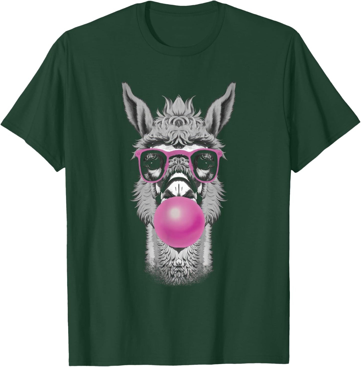 Funny Bubblegum Llama Pink Glasses and Bubble Gum Pop T-Shirt - T-Shirt | Forest