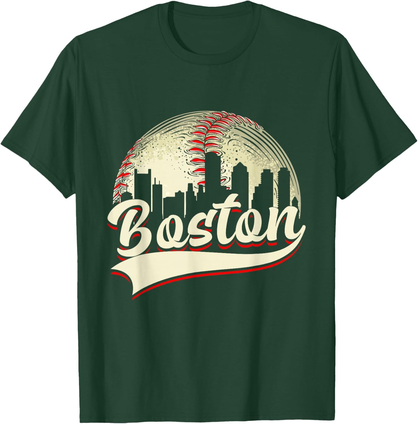 Boston Cityscape Graphic Baseball Lover Player and Fans T-Shirt - T-Shirt | Forest