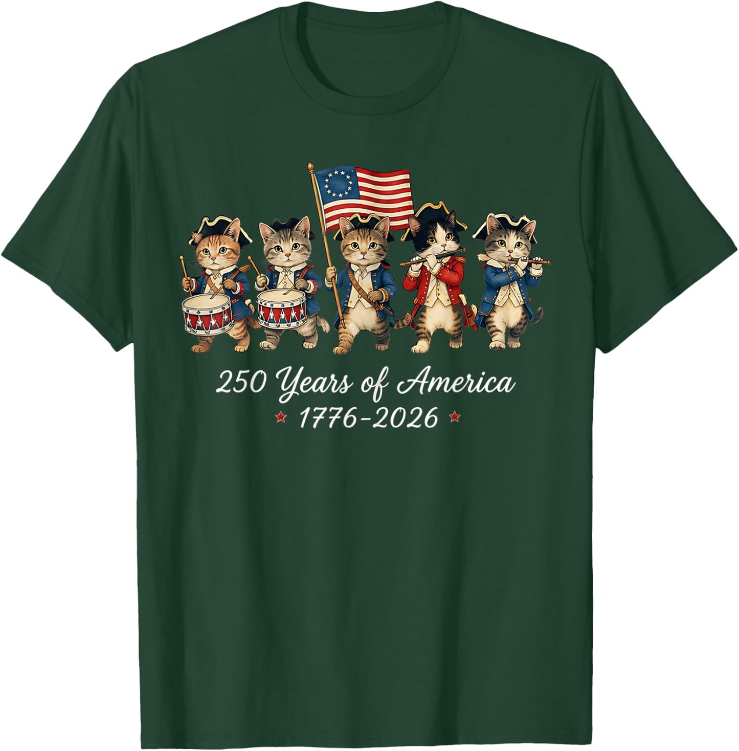 250 Years of America Cats Patriotic Cat Lover T-Shirt - T-Shirt | Forest