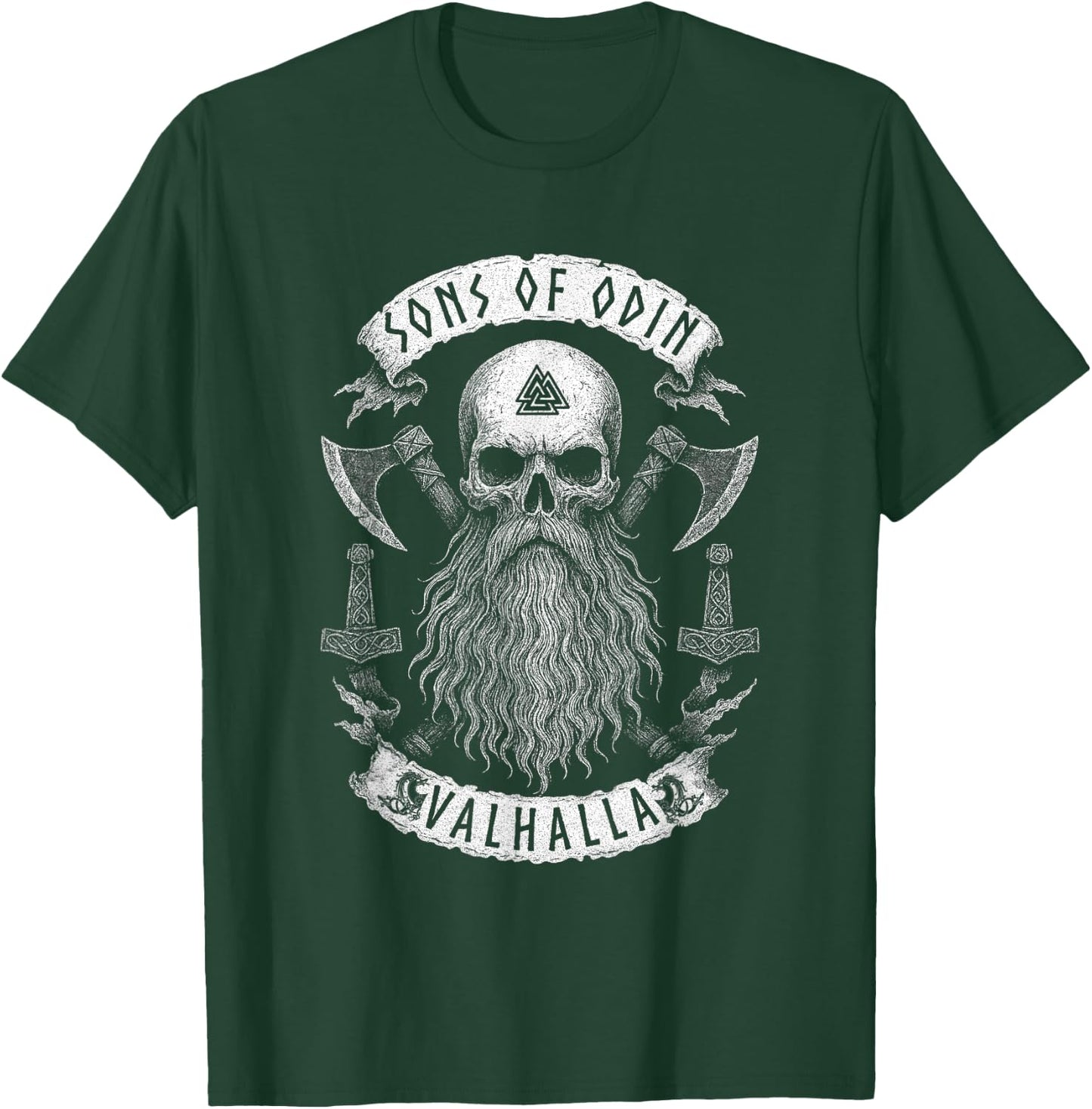 SONS OF ODIN- Valhalla Vikings Norse Skull Long Beard - Axe T-Shirt - T-Shirt | Forest