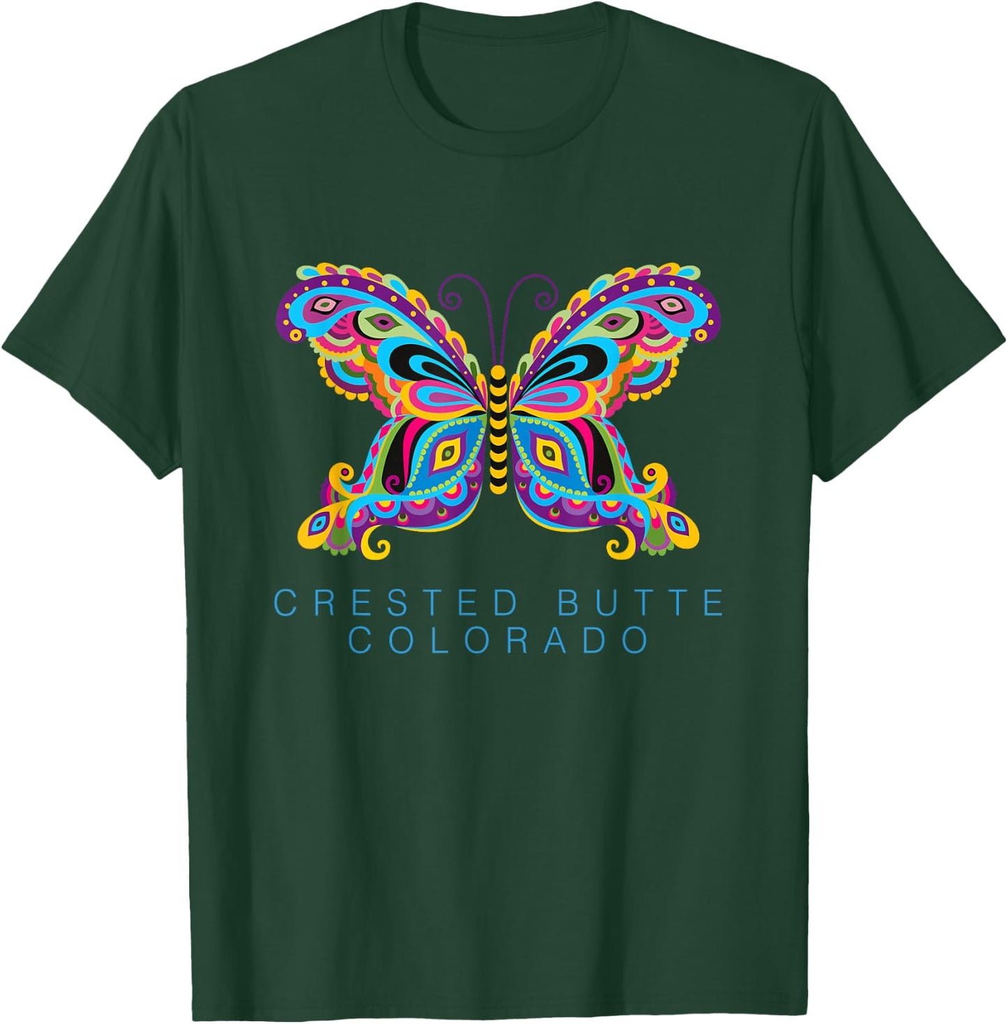 Crested Butte Colorado Souvenir Butterfly Graphic T-Shirt - T-Shirt | Forest