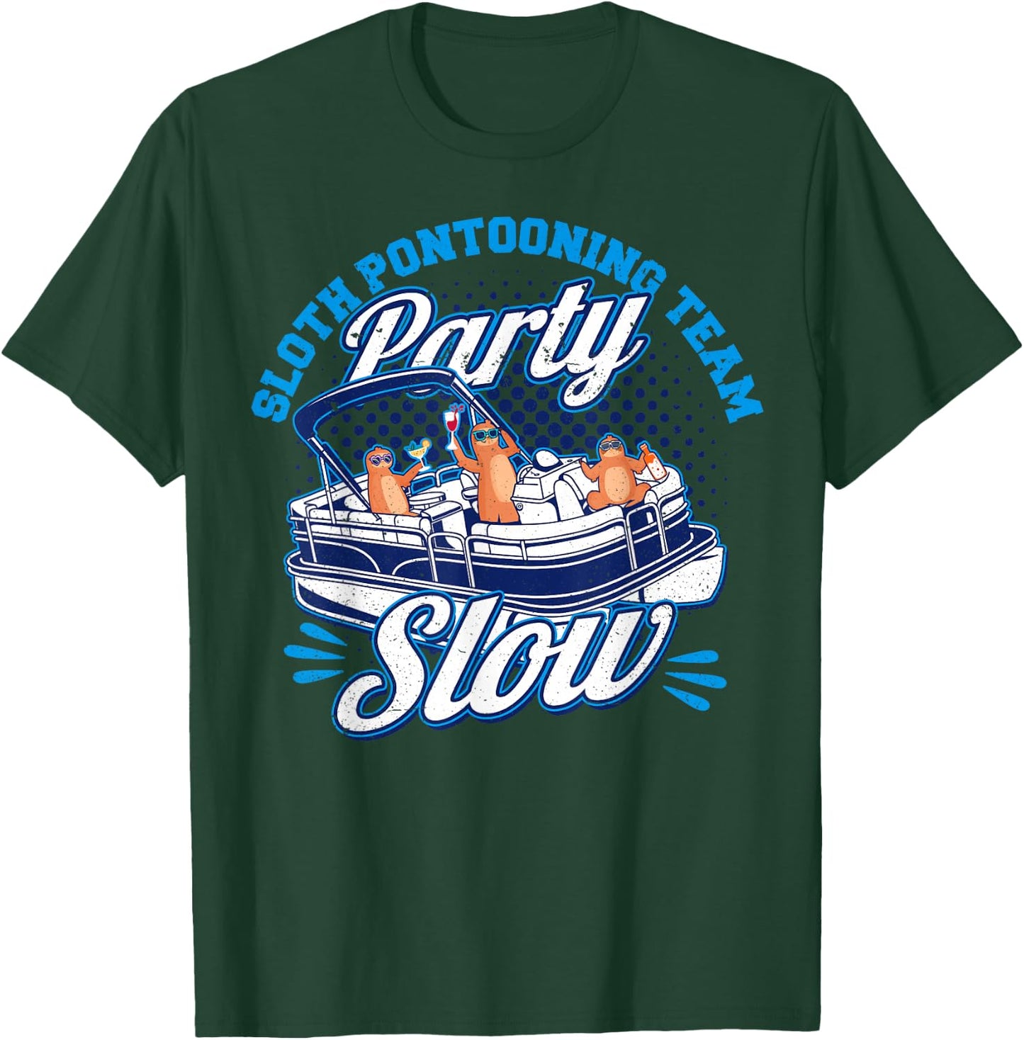 Pontoon Boat Party Sloth Pontooning Team Party Slow Men T-Shirt - T-Shirt | Forest