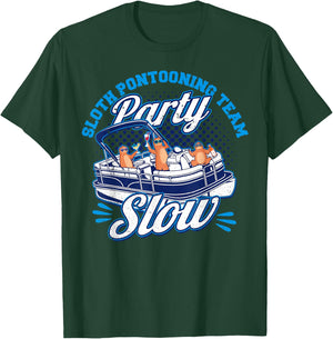 Pontoon Boat Party Sloth Pontooning Team Party Slow Men T-Shirt - T-Shirt | Forest