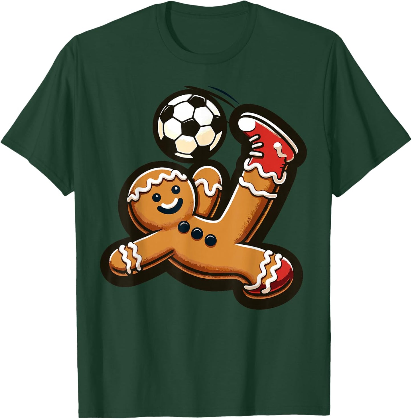 Gingerbread Plays Soccer Bicycle Kick, Cookie Christmas T-Shirt - T-Shirt | Forest