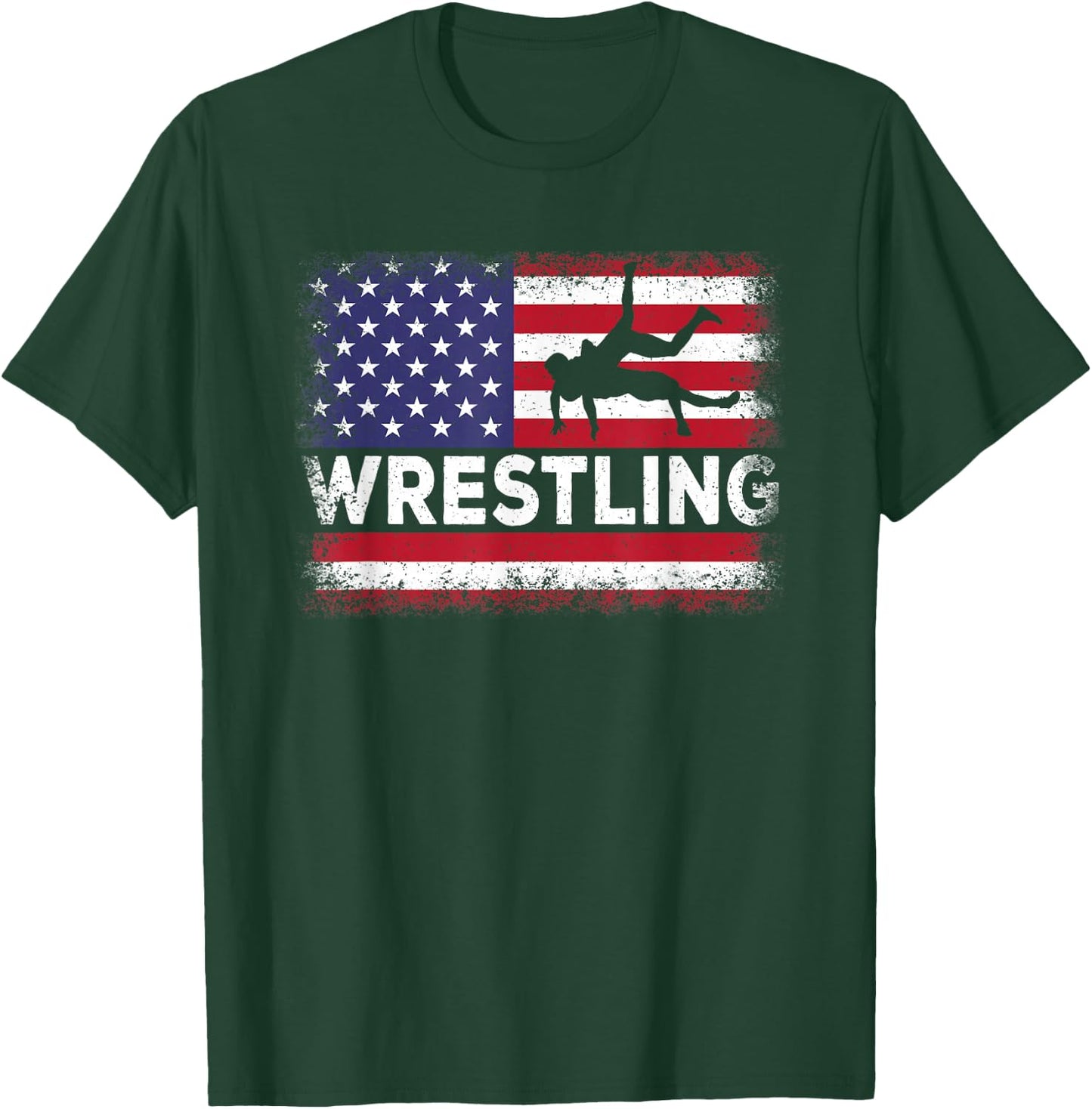 American Flag Wrestling Funny Wrestle Wrestler Men Women T-Shirt - T-Shirt | Forest