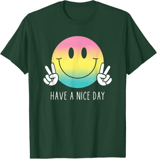 Have A Nice Day Funny Rainbow Smiley Face Shirt Happy Face , black T-Shirt - T-Shirt | Forest