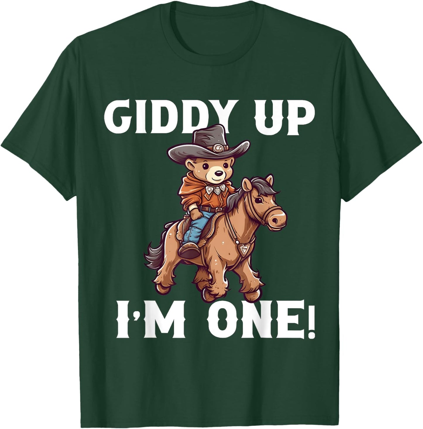 Cowboy 1st Birthday Teddy Bear Western Horse 1 Year Old Boy T-Shirt - T-Shirt | Forest