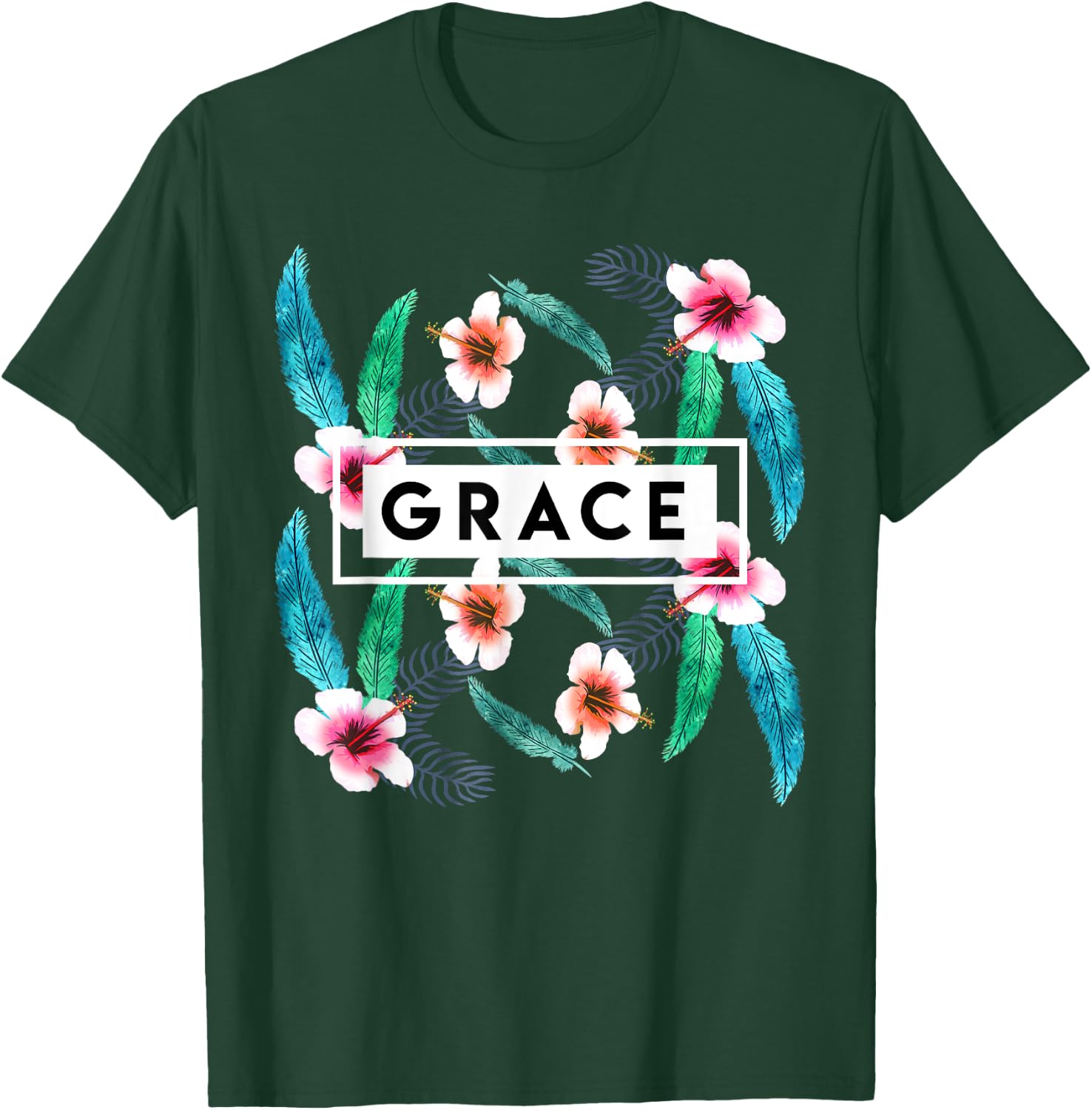 Grace On Flowers Religion Faith God Jesus Christian Gift T-Shirt - T-Shirt | Forest