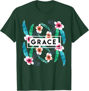Grace On Flowers Religion Faith God Jesus Christian Gift T-Shirt - T-Shirt | Forest