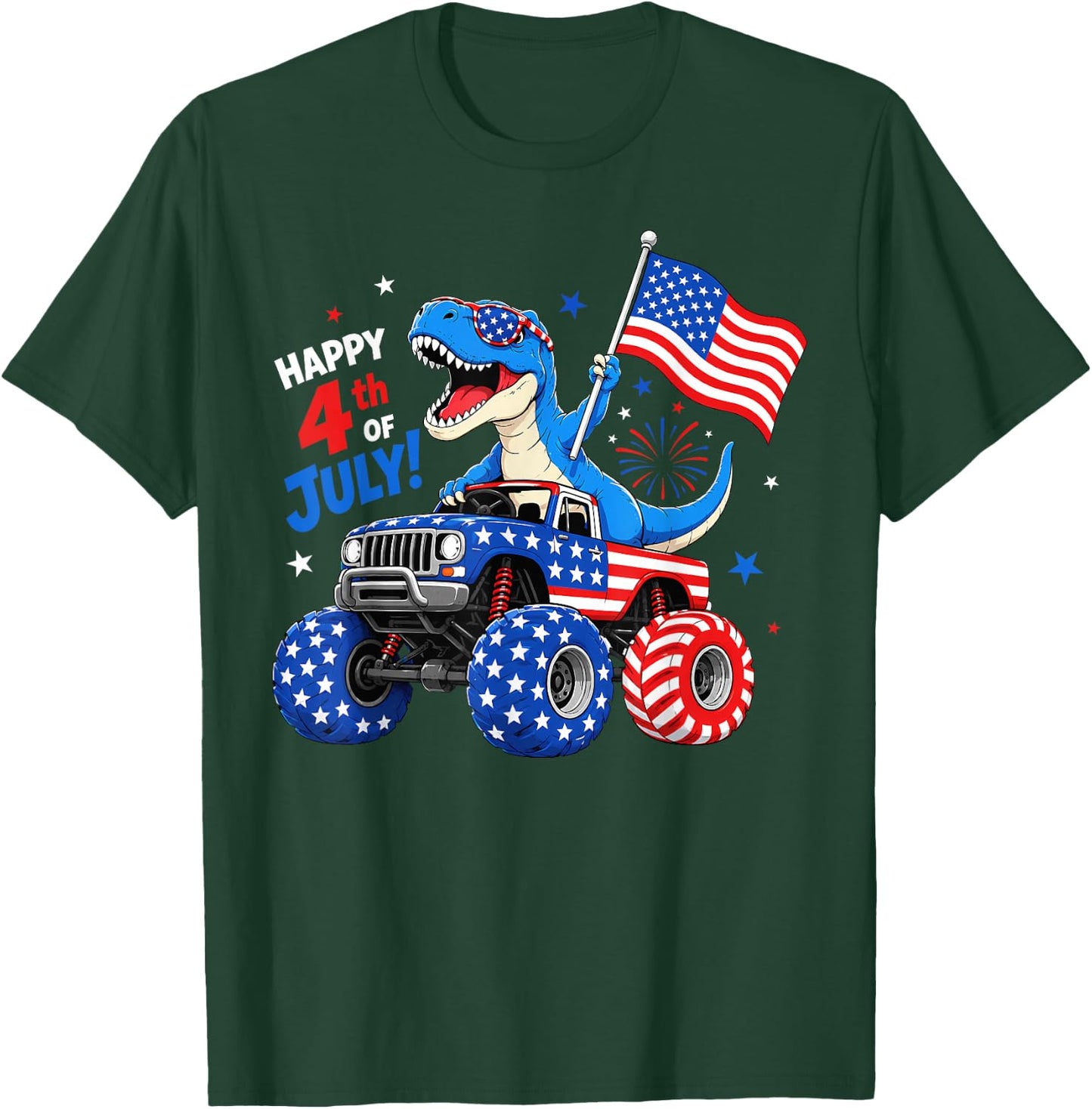 Patriotic Dinosaur Monster Truck 4th of July Toddler Boys T-Shirt - T-Shirt | Forest