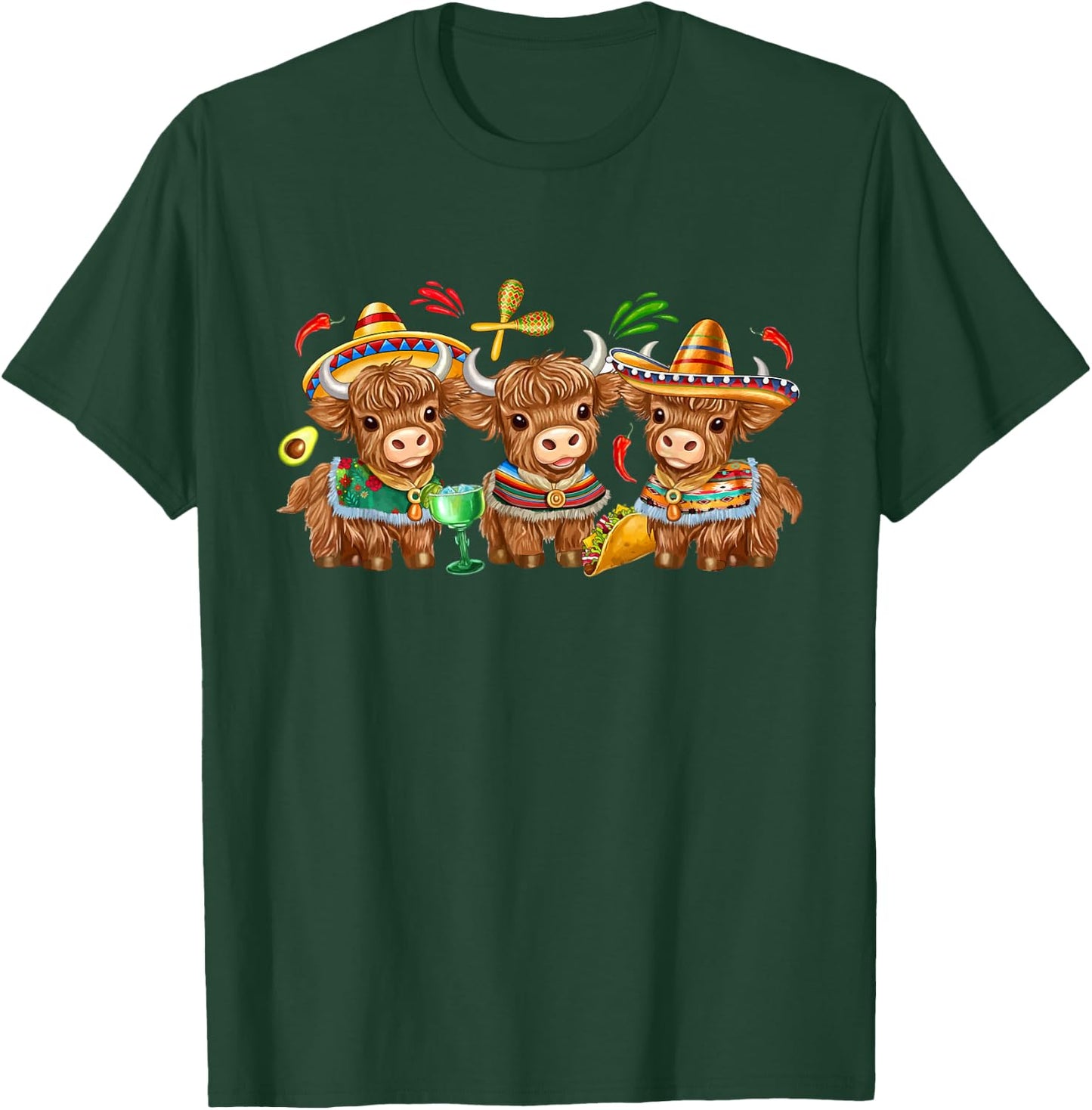 Cute Cinco De Mayo Highland Cow Sombrero Mexican Fiesta T-Shirt - T-Shirt | Forest